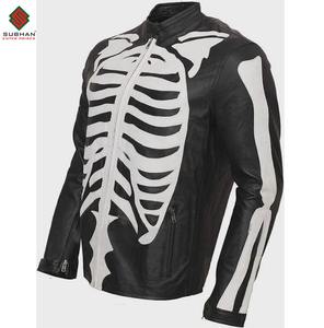 แจ็คเก็ตหนังสไตล์นักขี่มอเตอร์ไซค์สีดำและสีขาว แบบลำลองสำหรับฤดูหนาว  พร้อมซิปและปกแบบแมนดาริน  บริการ OEM - Product Image 4