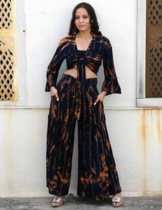 ชุดเดรส2ชิ้นย้อมสียาวมัดย้อมสำหรับผู้หญิงสีสันสดใสชุดเดรสชายหาดแขนยาวทรงหลวมกางเกงผู้หญิงมีกระเป๋า - Product Image 1