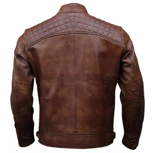 Chaqueta de cuero Cafe Racer para hombre, chaqueta de motorista negra y marrón, piel de oveja auténtica, chaquetas nuevas bordadas personalizadas de alta calidad - Product Image 2