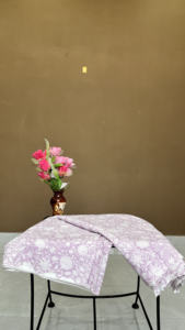 Tela de Algodón Estampada a Mano con Diseño Floral de Lavanda: Estampado Mughal para Coser y Acolchar por Yarda - Product Image 3