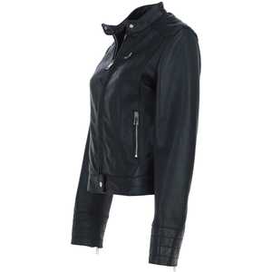 Veste en cuir automne hiver personnalisée pour femmes haut tendance solide col tournant manches longues respirant doublure en Satin teint uni - Product Image 4