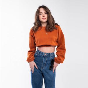 Jersey informal de manga larga con dobladillo acanalado y mangas para mujer, Tops cortos, sudaderas para todas las estaciones personalizadas - Product Image 5