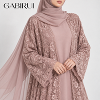 Ensemble 3 pièces pour femmes musulmanes : Kimono ouvert, broderie dentelle, Abaya de luxe de Dubaï, Hijab, pour Ramadan, Aïd, Fêtes. Fabrication sur mesure, Vente en gros.