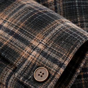 Herren Shacket in Schwarz-Beige mit Borgfutter, kariert, warm gefüttert, mit Knopfleiste und Brusttaschen für den Winter, Casual Streetwear - Product Image 5