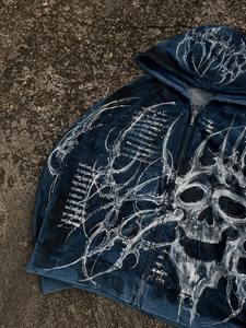 Sudadera con capucha de diamantes de imitación personalizada 100% ropa de calle de algodón con cremallera completa Sudadera con capucha vintage con cremallera serigrafiada Sudadera con capucha 500gsm French Terry - Product Image 6