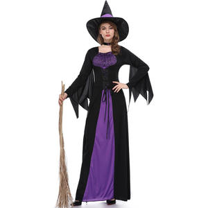 Costume d'Halloween pour femmes adultes, sorcière, cosplay, tenue de scène avec chapeau, robe, collier pour les fêtes et les événements en boîte de nuit - Product Image 5