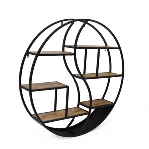 New Design Large Contemporary Round Iron Frame <b>Wall</b> <b>Shelf</b> with <b>Small</b> Wooden Slabs Used for Interior Decoration of Living Room. - Product Image 5