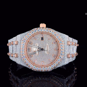 Reloj Personalizado de Dos Tonos con Incrustaciones de Diamantes Moissanite Blancos VVS de Alta Calidad, Esfera de Acero Inoxidable de 42 mm con Pedrería - Product Image 1