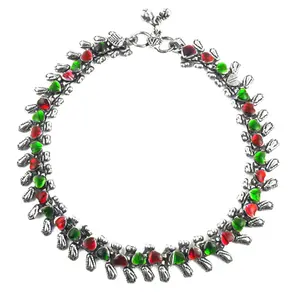 Chevillère pour femme en argent 925 avec pierres précieuses rouges et vertes, plaquée or 18 carats, cristal de diamant et strass pour cadeau - Product Image 3