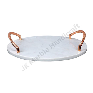 Plateau de service en marbre blanc avec poignées en laiton Plateau en acier élégant pour l'alimentation Style nordique pour une utilisation quotidienne de la cuisine Divertissant - Product Image 1