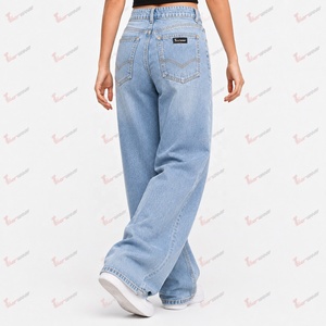 Jeans pour femmes en gros, pantalons en denim personnalisés, taille mi-haute, coupe droite, jambe large, style Hip Hop, vintage, écologiques, en coton premium extensible - Product Image 4