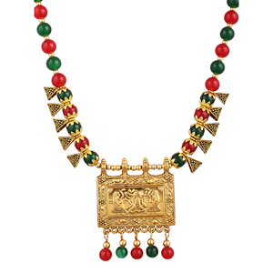 Oxidised <b>Square</b> Ganesh Fashion Jewelry <b>Set</b> Green Maroon Beads - Product Image 4