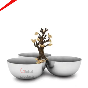 Elegante cuenco plateado con flor dorada para servir en hoteles y restaurantes - Product Image 4