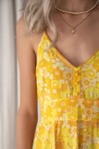Recién llegado amarillo 100% algodón estampado Midi longitud Maxi vestido sin mangas playa vestido bohemio para mujer - Product Image 4