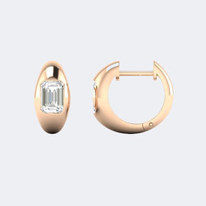 Pendientes de Aro Anchos con Corte Esmeralda de 1.00 Quilates, Oro de 14 Quilates, Diamante Cultivado en Laboratorio, Banda Gruesa, Joyería Geométrica para Mujer - Product Image 1