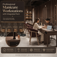 Mobili di Lusso per Nail Bar con Tavolo da Manicure in Noce Scuro, Sedia Boucle e Divisorio a Doghe per Salone di Bellezza di Alta Gamma