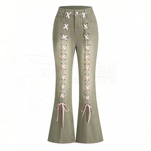 กางเกงยีนส์ขายาวลำลองสีทึบกางเกงยีนส์ของผู้หญิงกางเกงยีนส์ขายาวฉลากส่วนตัว - Product Image 1