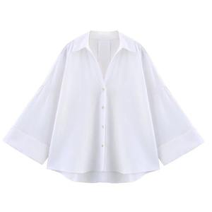 Blouses décontractées d'hiver pour femmes, taille XL, blanches, écologiques, manches raglan, motif uni, col rabattu, logo sur le devant, 2025 - Product Image 3
