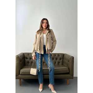 Veste courte utilitaire double couche kaki clair coupe-vent en gros - Product Image 4