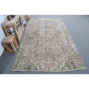 Turkish <b>Rug</b>, 4.9x8.4 ft <b>Vintage</b> <b>Rug</b>, Green Blue Floral Wool <b>Rug</b> - Product Image 1