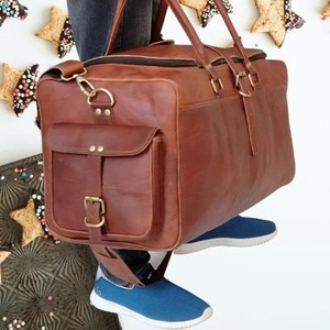 Bolsa de lona de cuero genuino Unisex Vintage grande hecha a mano, viaje de fin de semana, logotipo personalizado, regalo extensible para padrinos de boda, patrón de caramelo - Product Image 3