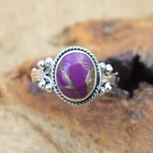 Anillo de Plata de Ley 925 hecho a mano Vintage de alta calidad, cobre púrpura genuino, turquesa, cabujón ovalado, ajuste de bisel, estilo Baho - Product Image 1