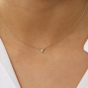Minimaliste 14K Gold Cut Diamond Trio Cluster Collier Tous Les Jours Porter Femmes Trois Pierre Pendentif Bijoux - Product Image 5