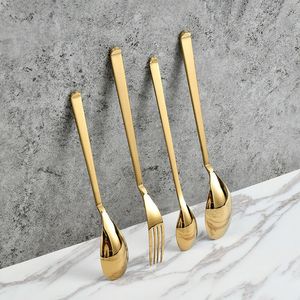 Juegos de cubiertos contemporáneos de acero inoxidable dorado con líneas limpias y perfil elegante para elegantes mesas de comedor de acero espejado - Product Image 6