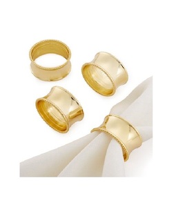 Anneaux de serviette en laiton avec bordure perlée pour les dîners de mariage, décoration de table, porte-serviettes ronds - Product Image 1