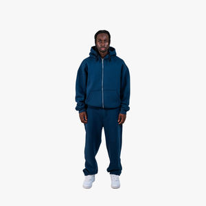 Survêtement à fermeture éclair intégrale en coton XXL 100% pour hommes, ensemble de pantalons de survêtement à capuche avec logo personnalisé, respirant, grande taille, hiver - Product Image 1