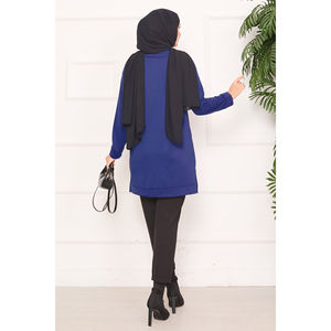 Túnica Hijab con Adornos de Piedras Índigo y Pompones, Estilo Modesto - Product Image 5
