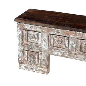 Banc d'extérieur en bois massif sculpté, style rustique et moderne, pour patio, jardin, parc, avec pieds en fer massif - Product Image 4