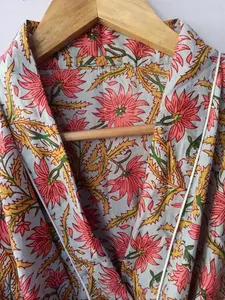 Peignoir de bain indien fait à la main de qualité supérieure Kimono imprimé floral disponible chez Wholesale Supply Robe Kimono de mariée - Product Image 5