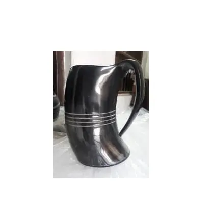 Black Buffalo Horn Mug For Beer Medieval Inspired Stein buffalo horn mug with wood base handmade carved best finishing mug