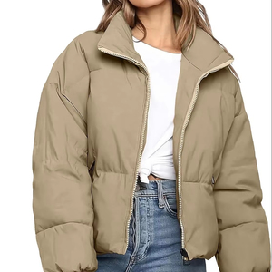 High Street Femmes Surdimensionné Hiver Cropped Puffer Veste À Manches Longues Full Zip Manteau Matelassé À Capuche Toile Poches-Haute Qualité - Product Image 1