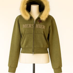 Dernier modèle de sweat à capuche en polaire pour femme, mélange polyester/coton, coupe courte, 400 g/m², 360/320, ODM Badge - Product Image 2