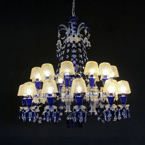 Lustre en cristal de luxe européen impérial avec bras en bambou clair et bleu pour salle de banquet, auditorium, <span class=keywords><strong>lampe</strong></span> suspendue personnalisée - Product Image 2