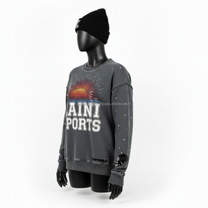 Sweat-shirt pour femme en coton mélangé, molleton gris foncé, strass, transfert thermique, logo personnalisé, design scintillant, respirant - Product Image 4