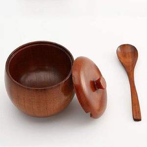 Pot à sel rond en bois de jujube, sucrier avec couvercle et cuillère, pot à épices naturel, récipient de rangement pour épices de table de cuisine, artisanat fait main - Product Image 1