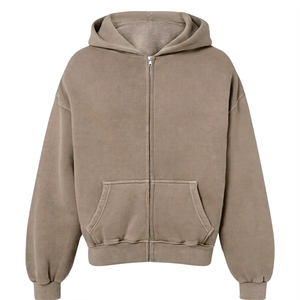 Sudadera con capucha de forro polar grueso para hombre, estilo streetwear con doble cremallera y bordado de chenilla. - Product Image 1