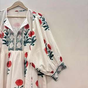 Haute qualité Floral main bloc imprimé femmes bohème coton robe mi-longue Kyra tunique courte cadeau pour votre bien-aimé - Product Image 3