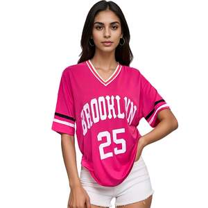 Camiseta de fútbol personalizada con cuello en V Retro para mujer con camisetas deportivas de malla Lisa holgadas de gran tamaño para imprimir - Product Image 1