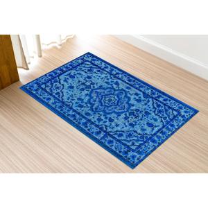 Alfombra Azul con Medallones: Estilo Étnico Turco, Alfombra Antideslizante, con Pelo Suave - Product Image 5