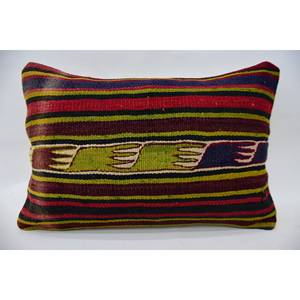 Alfombra de lana Kilim multicolor de 16x24 pulgadas, almohada tejida con patrón vintage - Product Image 1