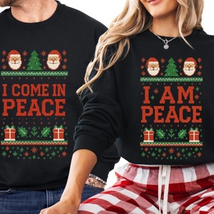 <b>Christmas</b> Couples Matching Ugly <b>Sweater</b> Hoodie Funny Xmas I Come Peace for <b>Women</b> Plus Size Organic Cotton Washed Lined - Product Image 2