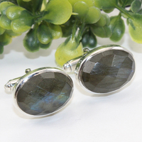 Boutons de manchette en argent sterling 925 à facettes Labradorite pierres précieuses chemises d'affaires bijoux cadeau pour hommes et femmes pour les fêtes de mariage
