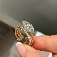 18K Gold Marquise Labor-Diamant Offener Dreifach-Band-Ring Pav-Diamant IGI-Zertifiziert Hochzeit Party Designer Statement-Ring OEM ODM