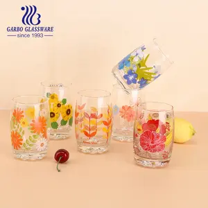 255ml Blowing Drinking Cup with Flower Pattern Bottom Wholesale Juice Tumbler Clear Soda-lime Water Glass Cup with Cheap Price