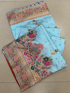 Sari Pasmeena avec un lourd travail de tissage Jari, plusieurs couleurs, pur Georgette Dhwaja, exporté du Gujarat - Product Image 4
