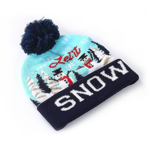 Quantité minimale de commande bas personnalisé tricoté épais bonnets de noël Bobble chapeau avec Logo chapeau d'hiver acrylique tricoté rayure bonnet chapeau avec boule supérieure - Product Image 6